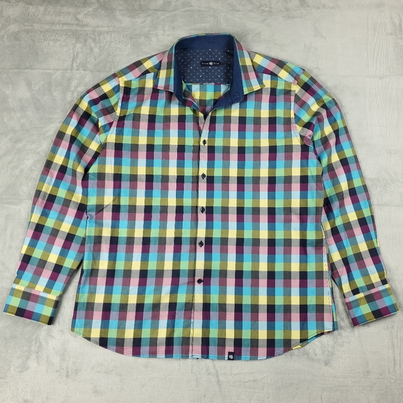 Stone Rose Shirt Mens 2XL Size 6 Button Down Colorful Gingham Plaid Geometric - Picture 12 of 12
